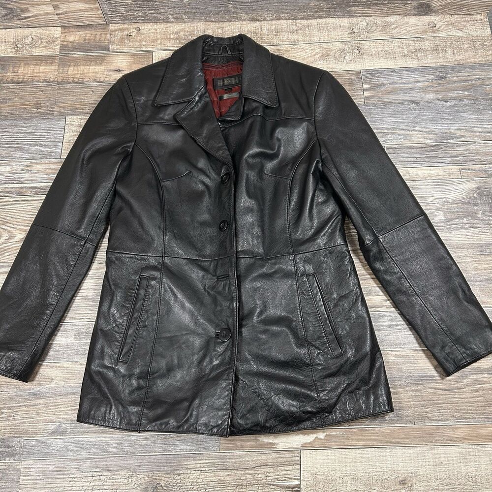 Wilson Leather Jacket Womens Medium 3M Thinsulate Lined Button Black